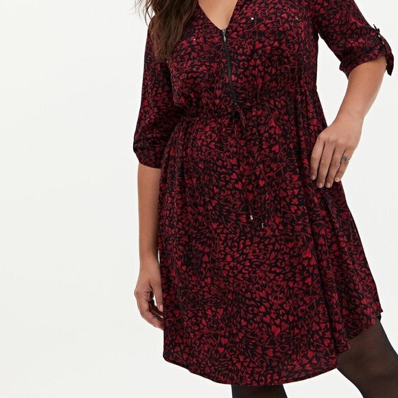 TORRID | Mini Challis Zip-Front Shirt Dress Hearts | Sz. 00/M/10 - Picture 2 of 11